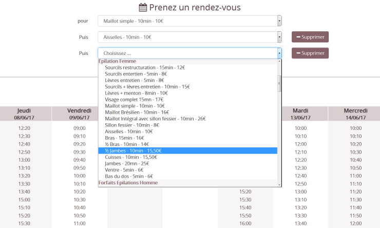 multi reservation pour institut